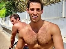 Boys with hairy chest gets naked showing off fat cocks